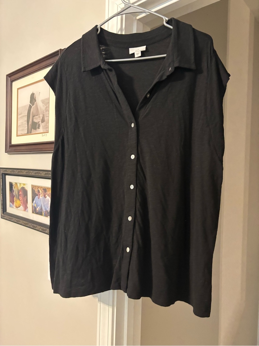 J. Jill Black Button-Front Cap Sleeve Shirt